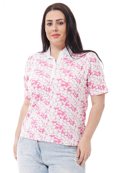 Open Neck Patterned T-Shirt Avilable in Plus Sizes-Navy-UK 16 - EU 44