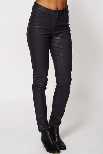 Shiny Black Skinny Trousers-Black-14