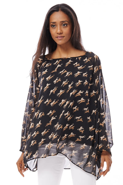 Oversized Bat-Wing Chiffon Top-Black-One Size - UK (10-16)