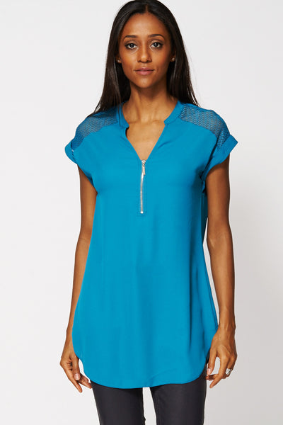 Teal Crochet Detail Tunic Long Top Ex-Branded-Teal-14