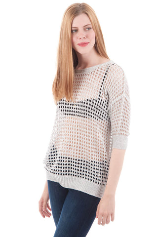 Open Knit Loose Jumper-Silver-Small - UK (8-10)