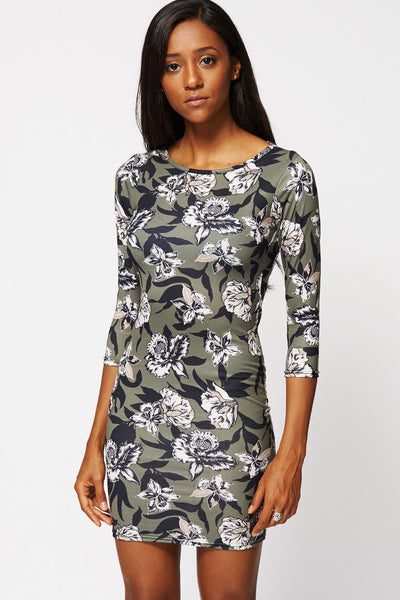 Green Flower Print Bodycon Dress Ex-Branded-Green-UK 16 - EU 44