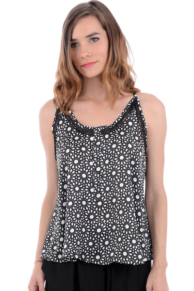 Detailed Silk Look Strappy Lace Top-Black-X-Small - UK (6-8)