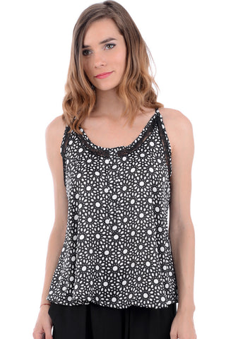 Detailed Silk Look Strappy Lace Top-Black-X-Small - UK (6-8)