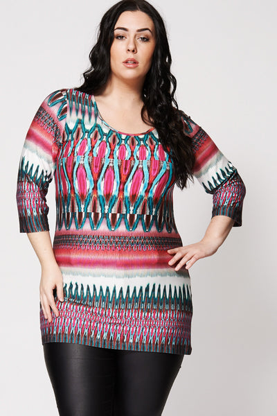 Reflection Mixed Pattern 3/4 Sleeve Top -Multi-26/28