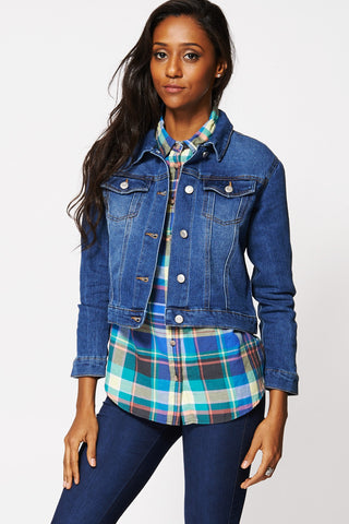 Blue Faded Short Denim Jacket-Blue -L