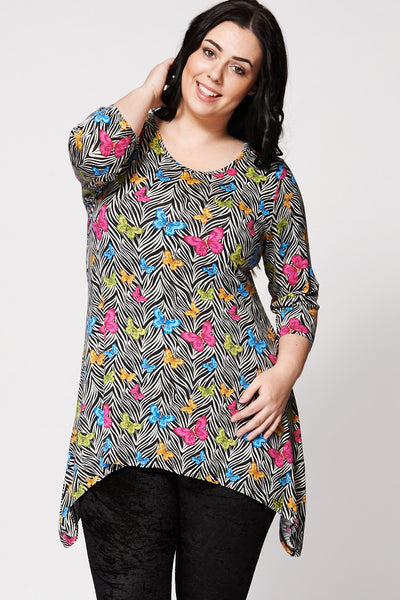 Butterfly Print Hanky Hem Top-Multi-30/32