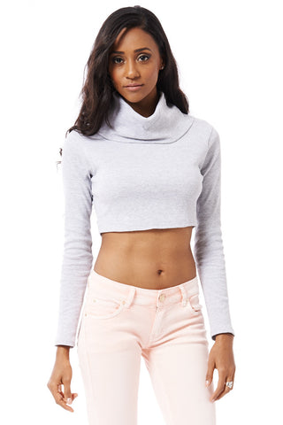 Cowl Neck Cropped Top with Back Detail-Grey-M/L - UK (12-14)