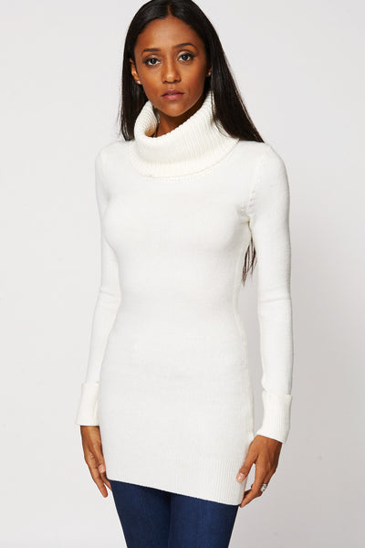 Cream Soft Knit Cowl Neck Tunic Jumper-Cream-XLarge - UK (14-16)