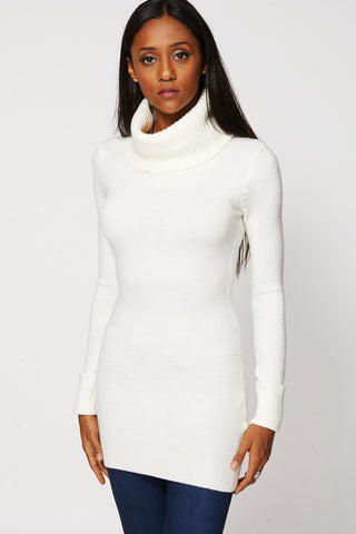 Cream Soft Knit Cowl Neck Tunic Jumper-Cream-XLarge - UK (14-16)