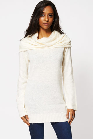 Cowl Neck Fine Knit Cream Jumper-Cream-16