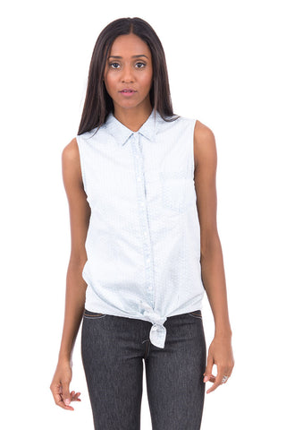 Polka Dot Denim Shirt With Tie- Plus Sizes Available -Denim-UK 18 - EU 46