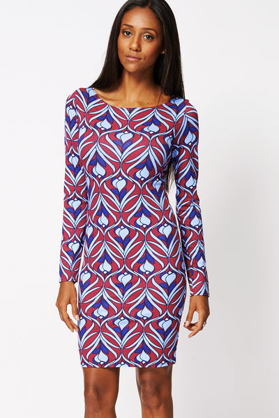 Fitted Long Sleeved Dress Ex Branded-Multi-UK 10 - EU 38