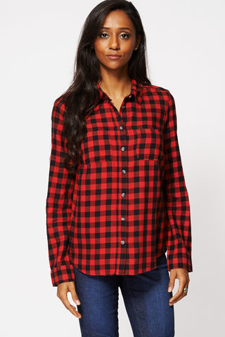 Black And Red Checked Button Up Shirt-Red-XL
