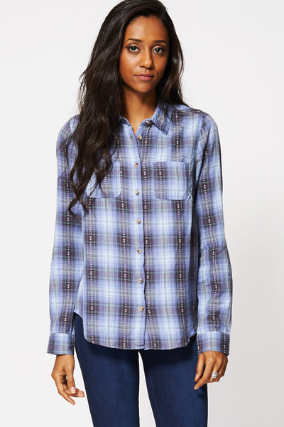 Checked Mix Print Cotton Shirt-Blue -XL