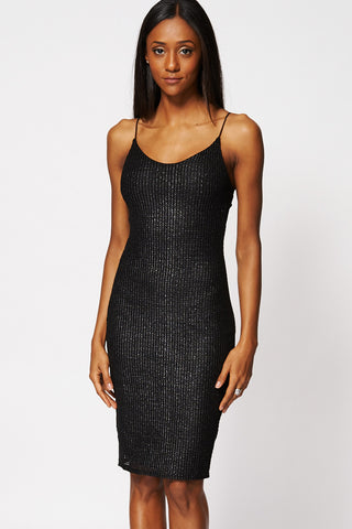 Silver Thread Cut Out Design Midi Bodycon Dress-Black-14