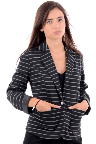 Faded Black Stripy Blazer-Black-UK 8 - EU 36