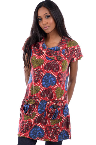 Red Heart Print Shift Dress-Red-S/M - UK (8 -10)