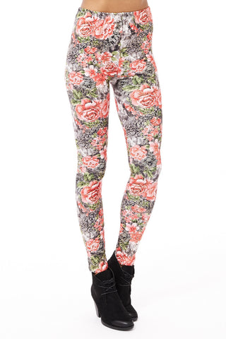 Floral Leggings with Gold Detail-Black-One Size - UK (8-14)