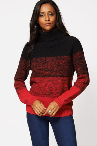 Textured Two Tones Roll Neck Jumper Ex-Branded-Red-20