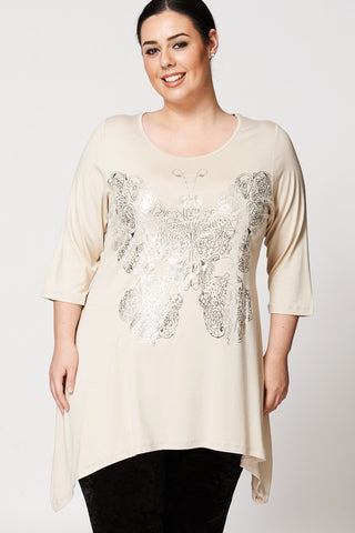 Butterfly Print Handkerchief Design Top-Fuchsia-UK 20 - EU 48