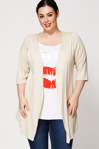 Hello Beautiful Kiss Print Mock Top and Cardigan-Beige-UK 26/28 - EU 54/56