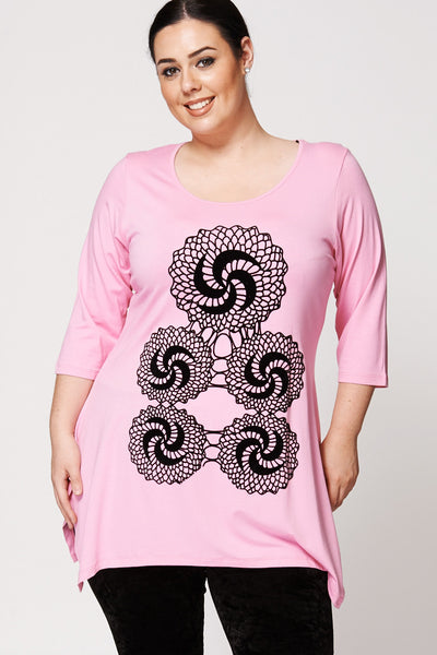 Mosaic Petal Flock Pattern Handkerchief Top-Light Pink-UK 26/28 - EU 54/56