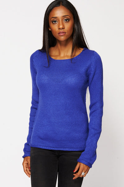 Blue Knit Pullover Sweater-Blue-UK 20/22 - EU 48/50