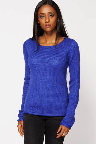 Blue Knit Pullover Sweater-Blue-UK 20/22 - EU 48/50