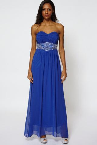 Silver Beads Pleated Sweetheart Neckline Evening Dress-Coral-M