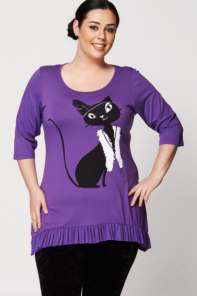 Glamour Cat Frill Hem Tunic-Purple-UK 22/24 - EU 50/52