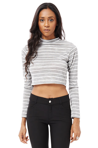 Grey Striped Cropped Top -Grey-M/L - UK (12-14)