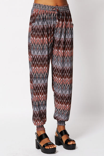 Zig Zag Print Red Harem Trousers -Red-XL/XXL - UK (12-14)