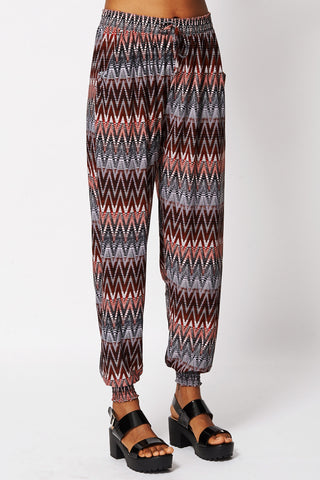 Zig Zag Print Red Harem Trousers -Red-XL/XXL - UK (12-14)