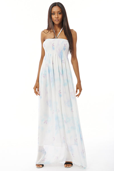 Chiffon Maxi Dress With Elasticated Bust-Sky Blue-M/L - UK (12-14)