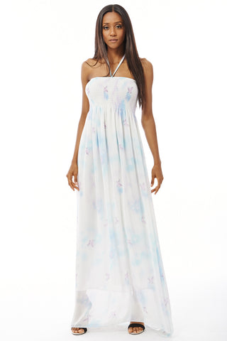 Chiffon Maxi Dress With Elasticated Bust-Sky Blue-M/L - UK (12-14)