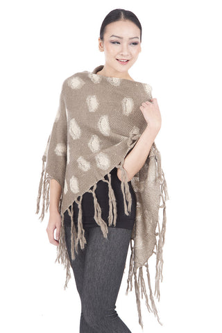 Knitted V-Neck Poncho-Burgundy-One Size