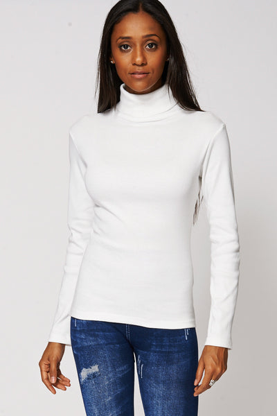 Cream Polo Neck Slim Fit Jumper-Cream-16