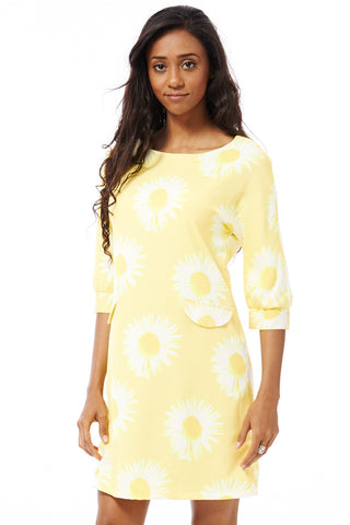 Yellow SunFlower Tunic Dress-Yellow-UK 14 - EU 42