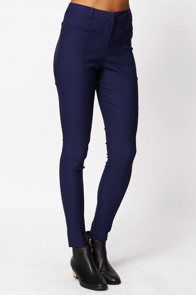 Navy Stretchy Slim Leg Trousers-Navy-UK 14 - EU 42