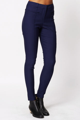 Navy Stretchy Slim Leg Trousers-Navy-UK 14 - EU 42