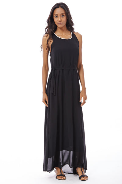 Grecian Style Chiffon Maxi Dress-Black-M/L - UK (14-16)