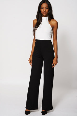 Two Tone Halter Neck Jumpsuit Ex-Branded-Cream-10