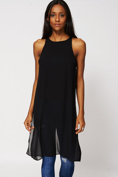 Side High Slits Tee Long Top Dress Ex-Branded-Black-14