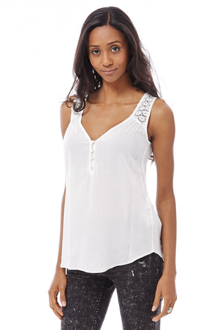 Cream Sleeveless Lace Detail Top-Cream-UK 8 - EU 36