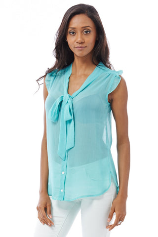 Turquoise Chiffon Blouse Available In Plus Sizes-Turquoise-UK 16 - EU 44