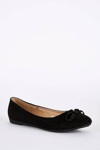 Large Size Black Faux Suede Bow Detail Pump-Black-UK 10 - EU 43