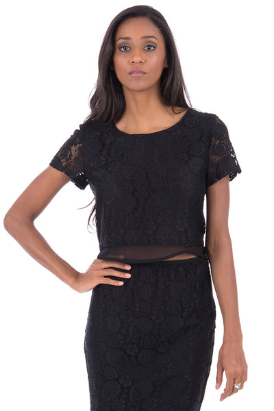 Black Lace Crop Top-Black-UK 12 - EU 40