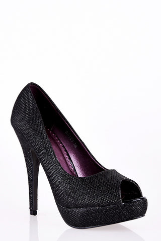 Sparkly Stiletto Peep Toe Platform Shoe-Black-UK 3 - EU 36