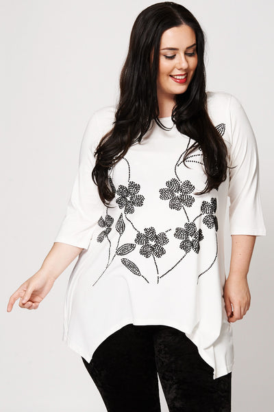 Floral Flock Print  Waterfall Hem Top-Pink-UK 26/28 - EU 54/56